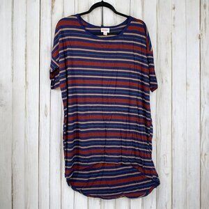 Lularoe Irma Half Sleeve Tunic Hi Low Polyester Blend Sz S Red White Blue Stripe